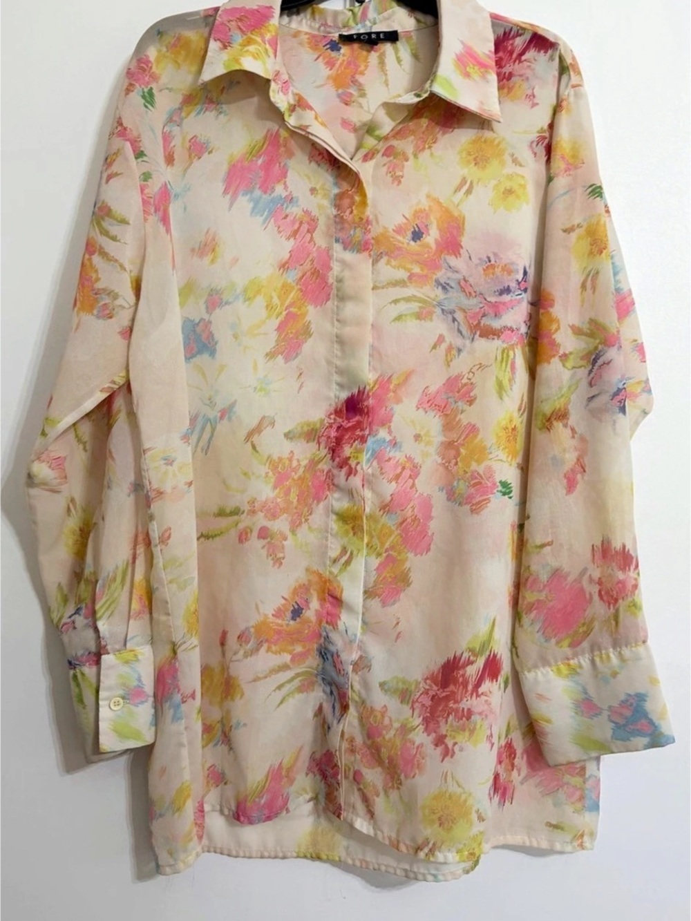 FORE Floral Button Down Shirt in Soft Beige